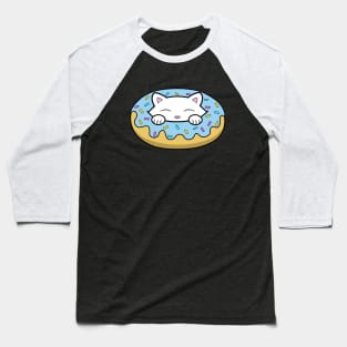 Cute white kitten eating a big blue doughnut with sprinkles on top of it Baseball T-Shirt